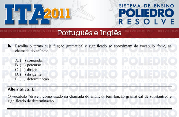 Questão 6 - Português e Inglês - ITA 2011