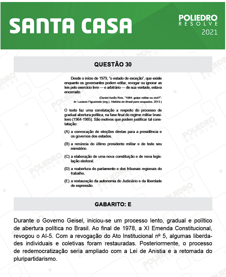 Questão 30 - 1º Dia - SANTA CASA 2021