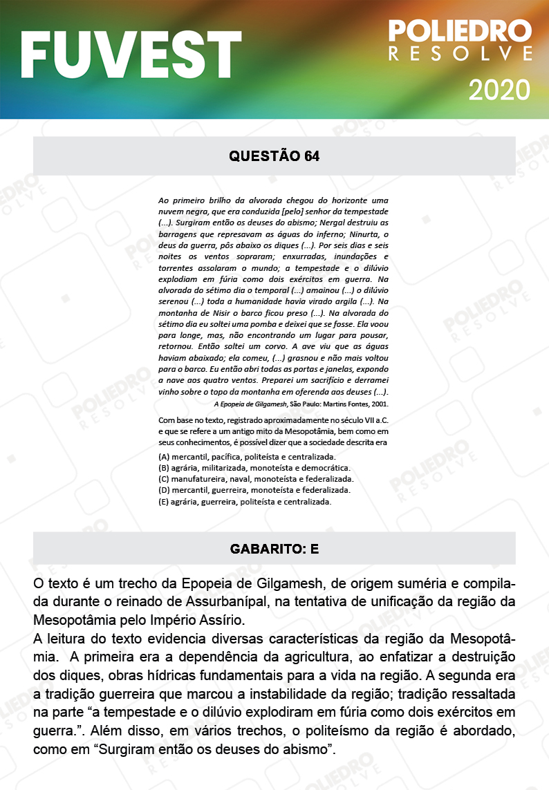 Questão 64 - 1ª Fase - Prova V - FUVEST 2020