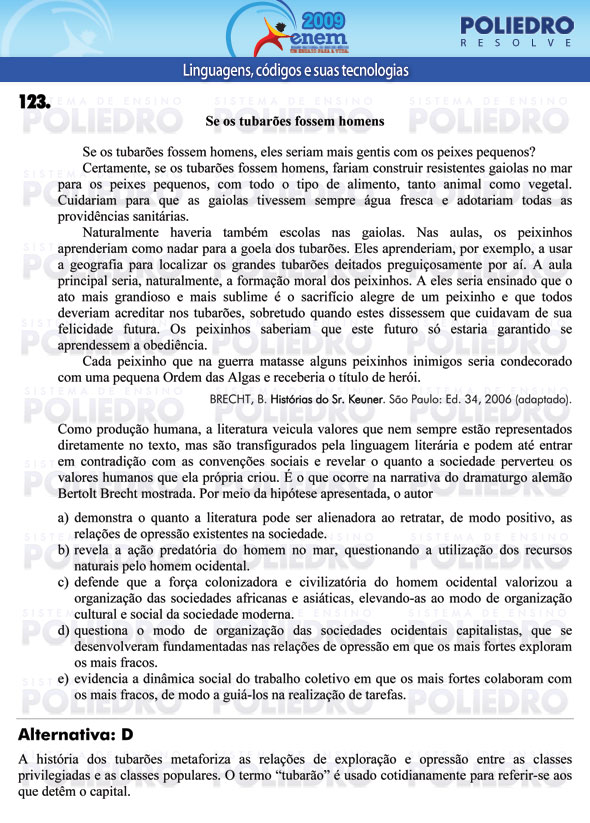 Questão 123 - Prova - ENEM 2009