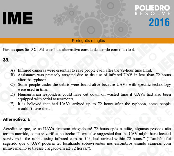 Questão 33 - Português e Inglês - IME 2016
