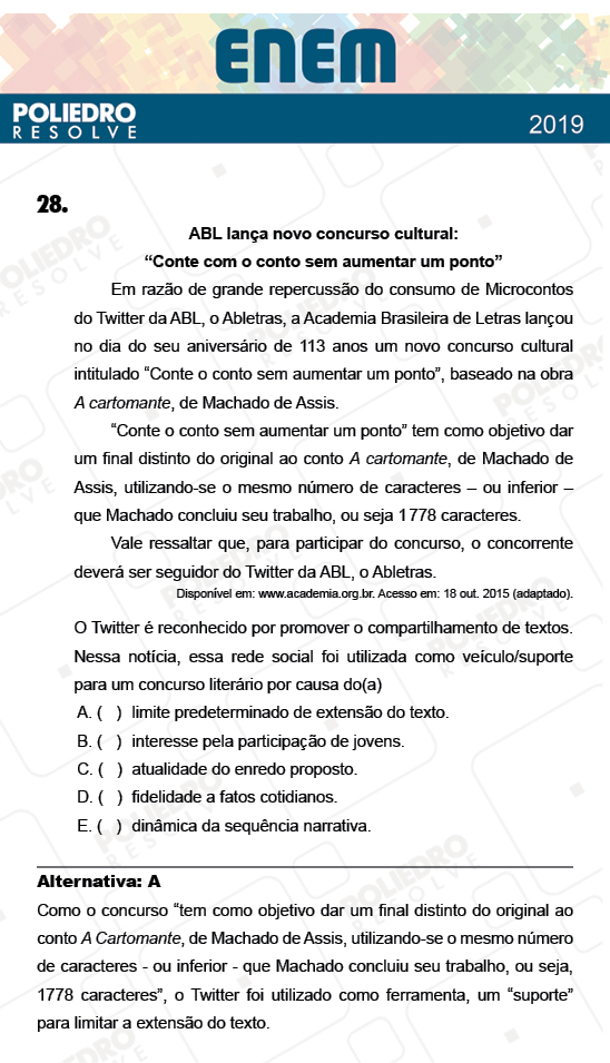 Questão 28 - 1º Dia - Prova AMARELA - ENEM 2018