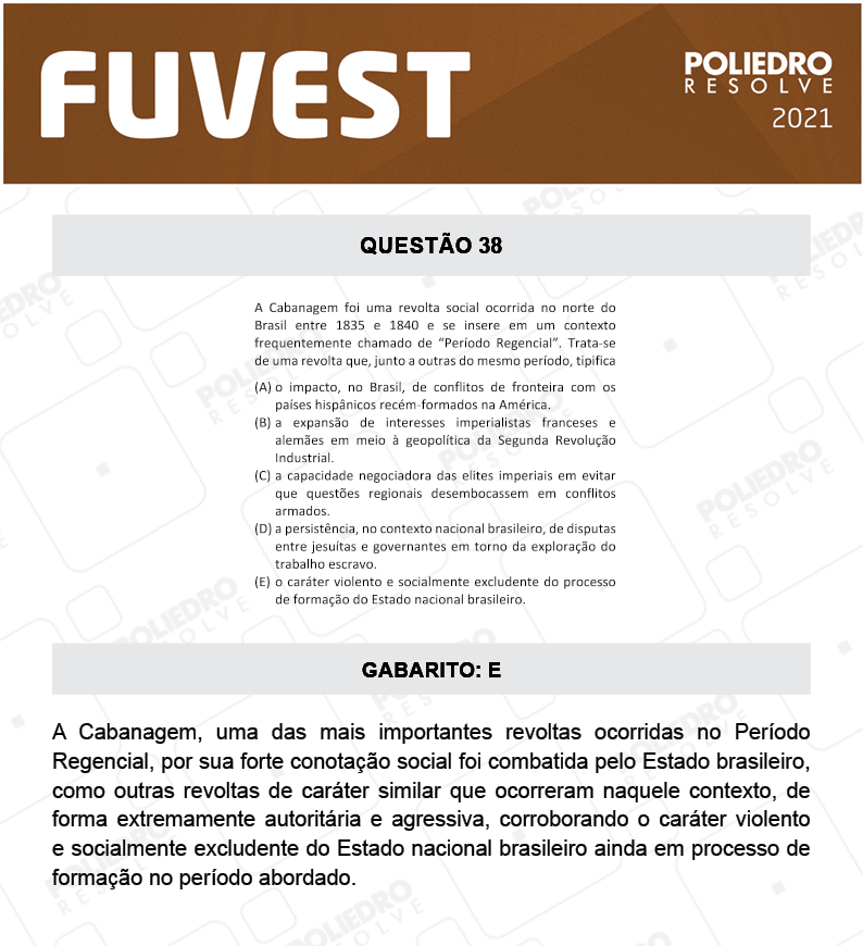 Questão 38 - 1ª Fase - FUVEST 2021