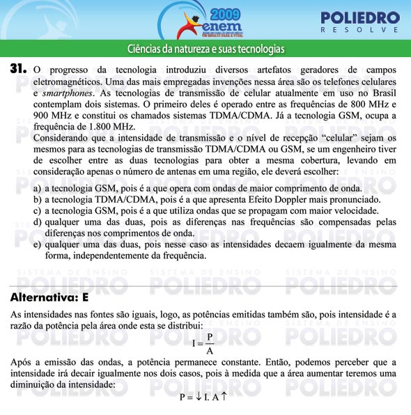 Questão 31 - Prova - ENEM 2009