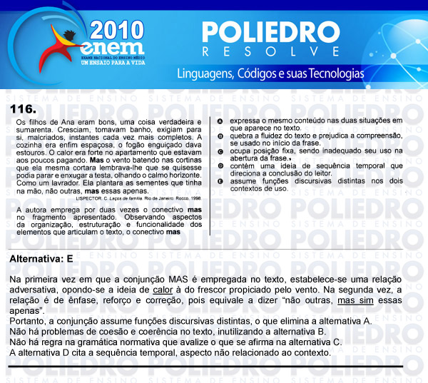 Questão 116 - Domingo (Prova rosa) - ENEM 2010