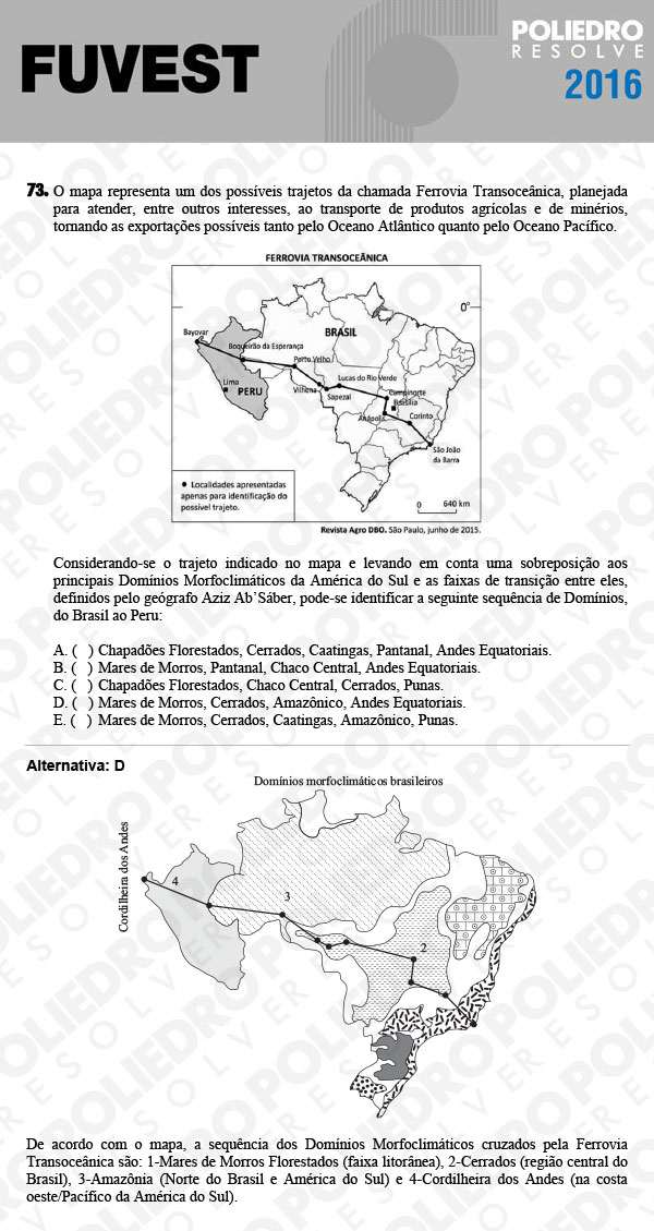 Questão 73 - 1ª Fase - FUVEST 2016