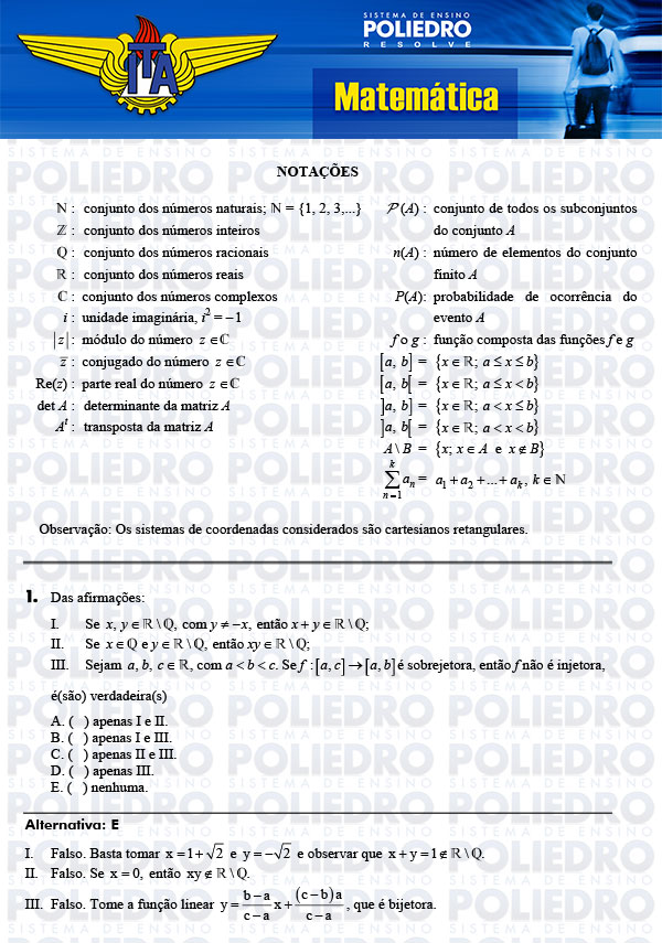 Questão 1 - Matemática - ITA 2014