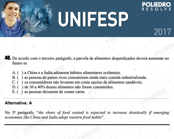 Questão 40 - 1º dia - UNIFESP 2017