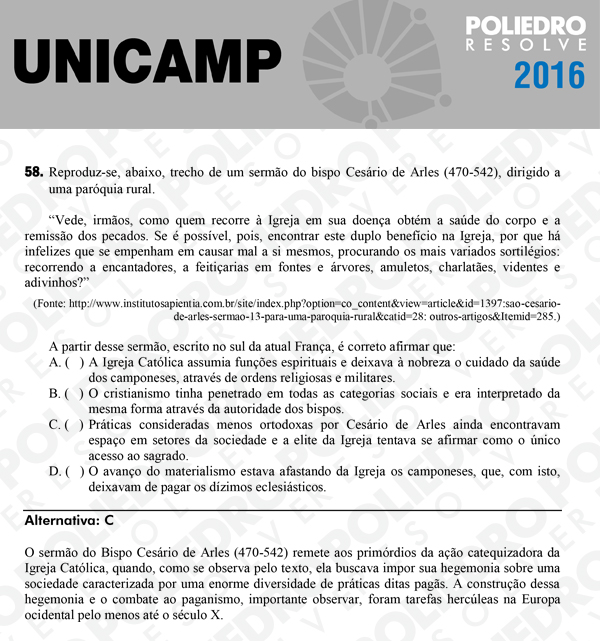 Questão 58 - 1ª Fase - UNICAMP 2016