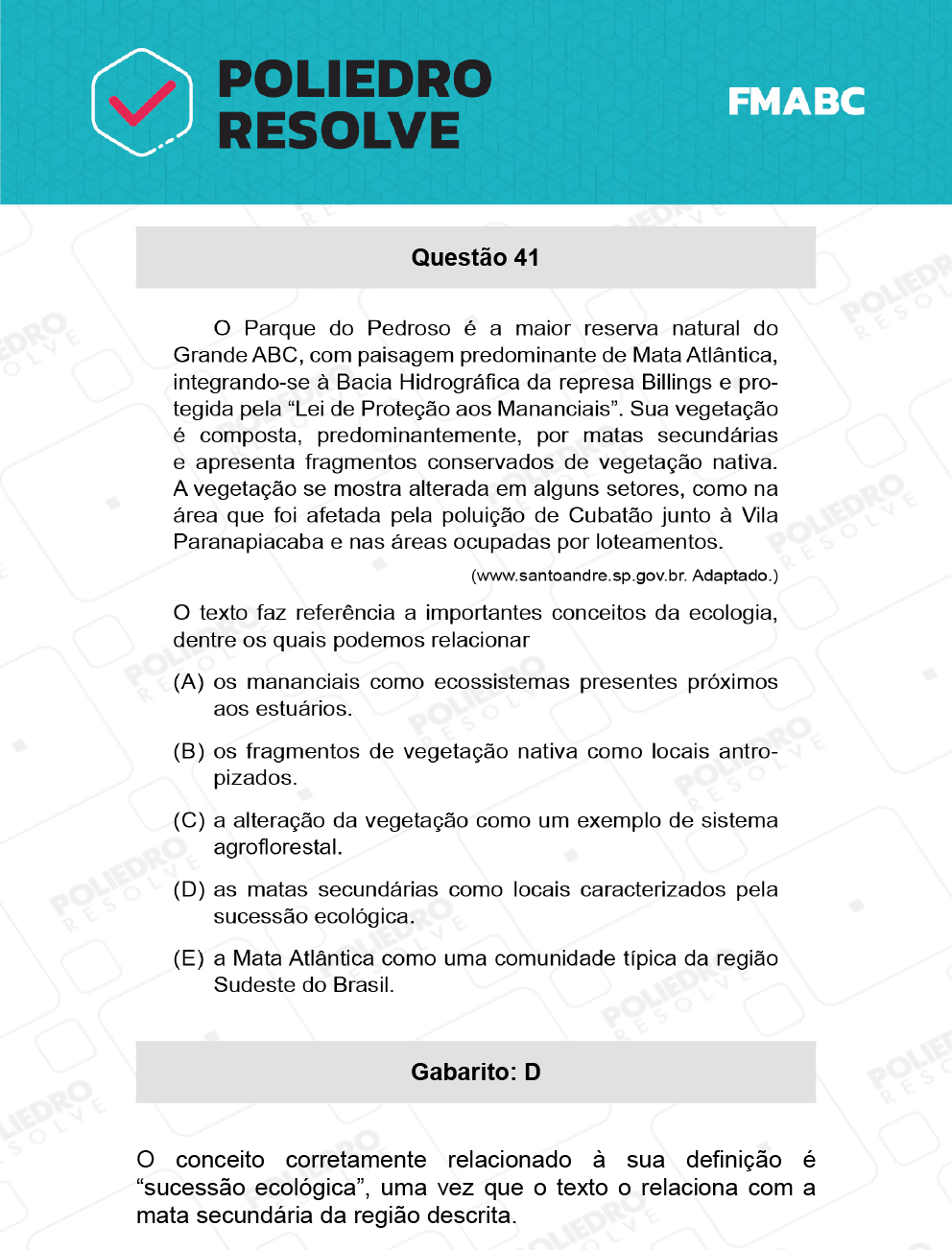 Questão 41 - Fase única - FMABC 2022