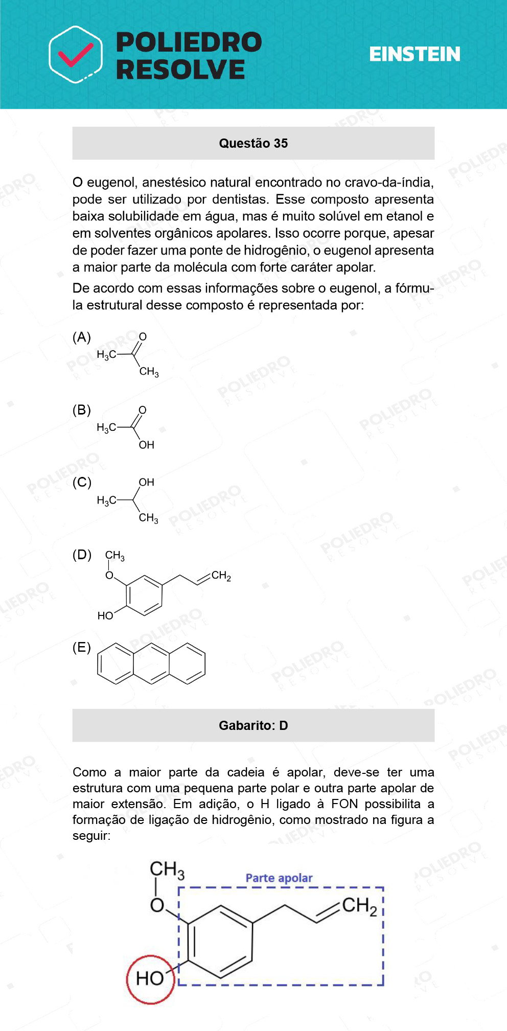 Questão 35 - Fase única - EINSTEIN 2022