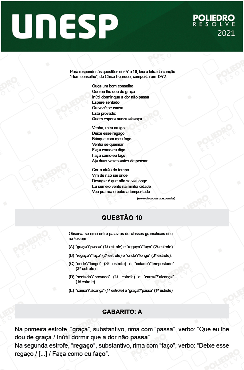 Questão 10 - 1ª Fase - 2º Dia - UNESP 2021