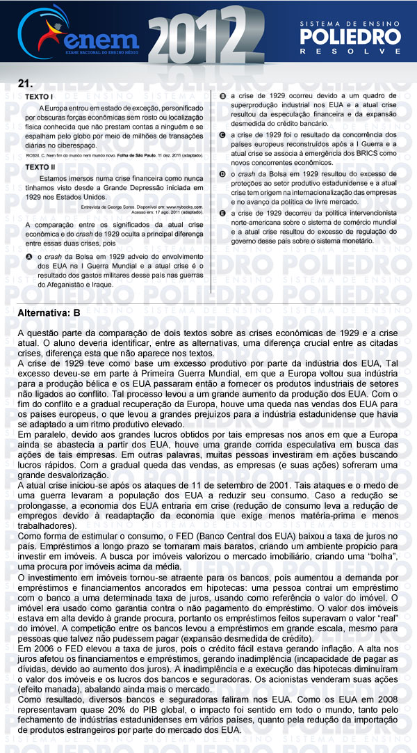 Questão 21 - Sábado (Prova azul) - ENEM 2012