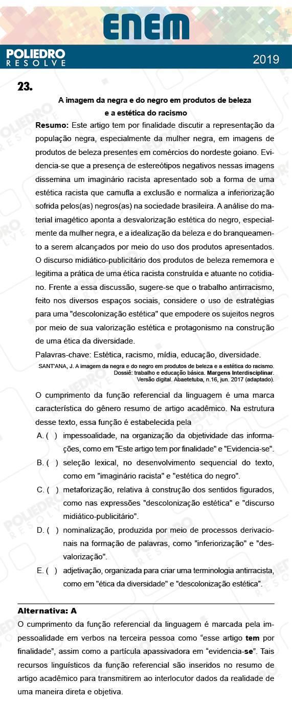 Questão 23 - 1º Dia - PROVA ROSA - ENEM 2018