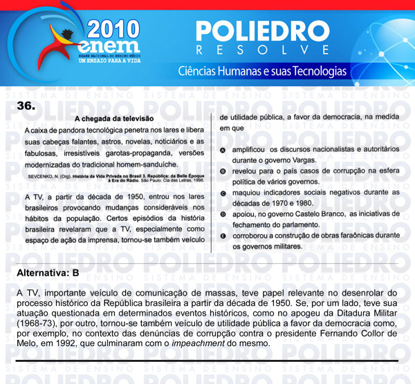 Questão 36 - Sábado (Prova azul) - ENEM 2010