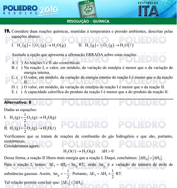 Questão 19 - Química - ITA 2010