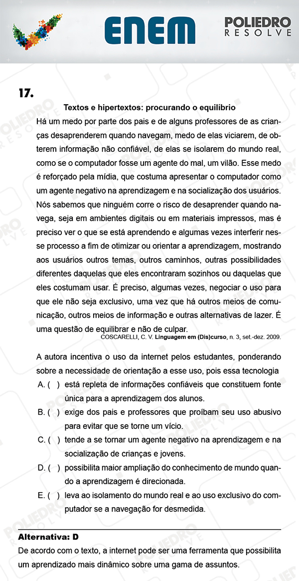 Questão 17 - 1º Dia (PROVA AZUL) - ENEM 2017