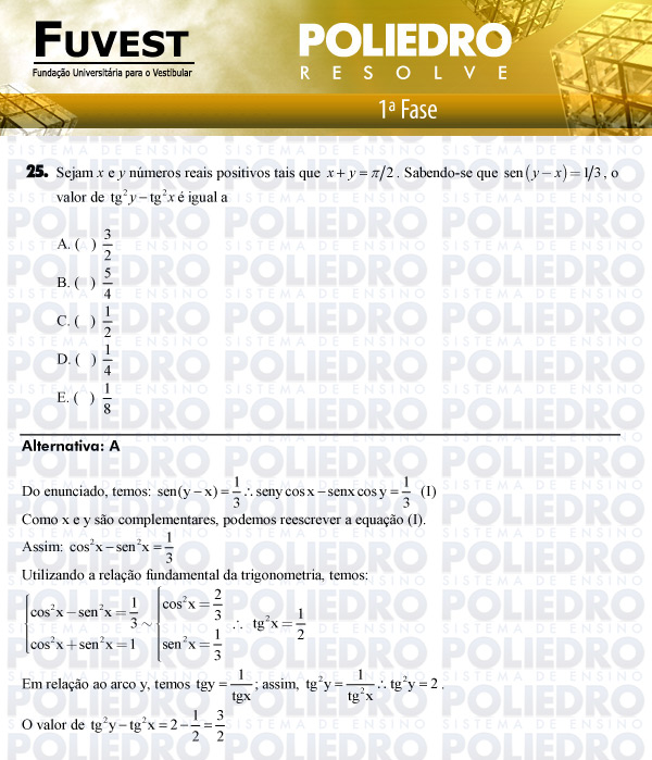 Questão 25 - 1ª Fase - FUVEST 2011