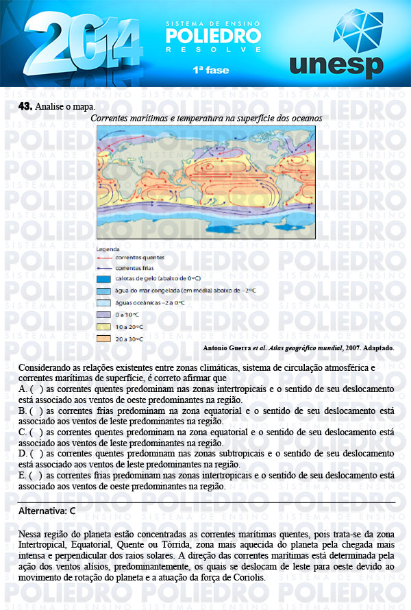 Questão 43 - 1ª Fase - UNESP 2014