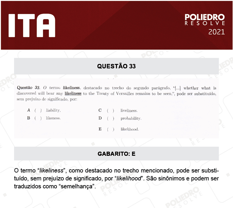 Questão 33 - 1ª Fase - ITA 2021