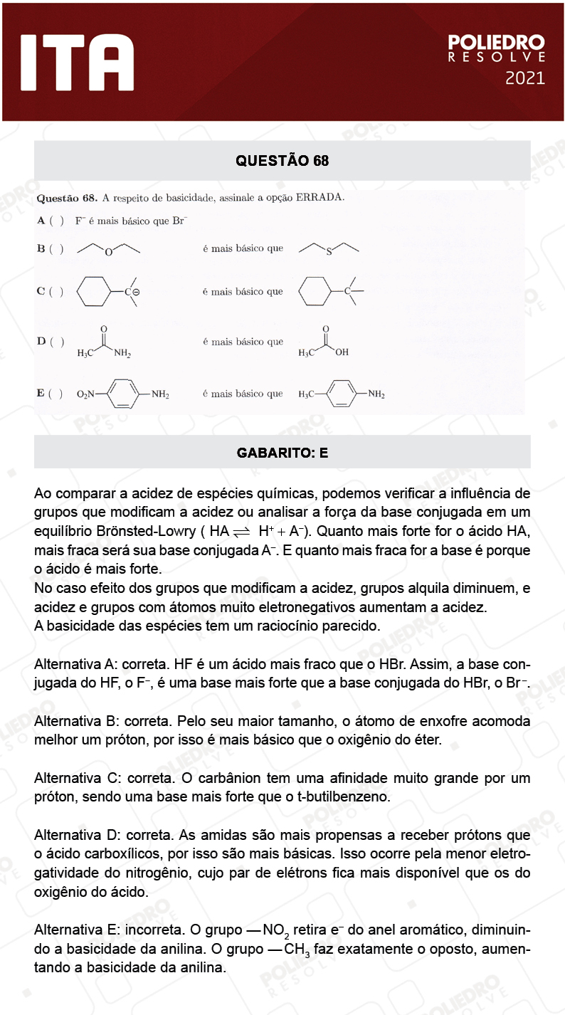 Questão 68 - 1ª Fase - ITA 2021