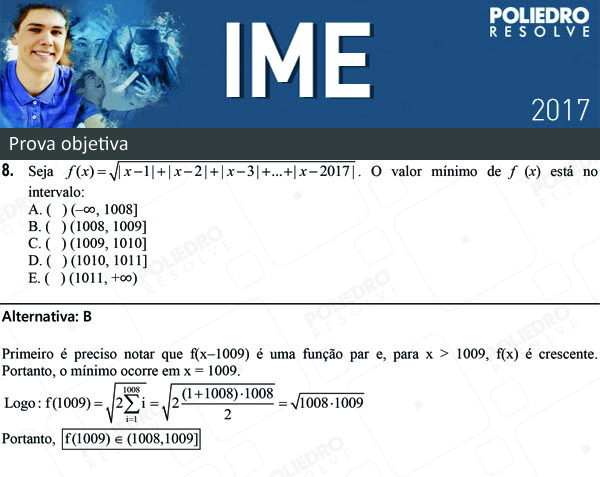 Questão 8 - 1ª Fase - Objetiva - IME 2017