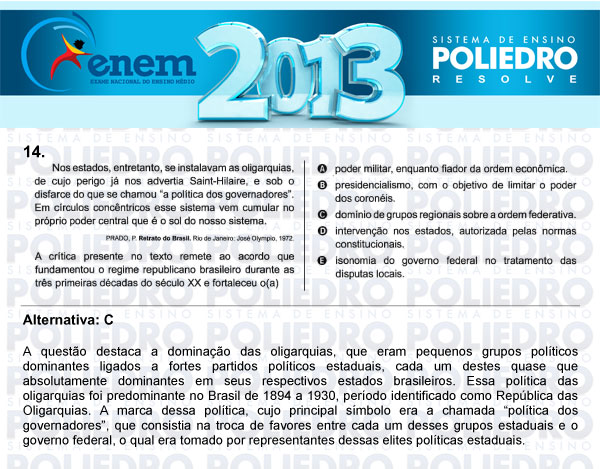 Questão 14 - Sábado (Prova Amarela) - ENEM 2013