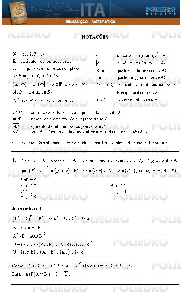 Questão 1 - Matemática - ITA 2009