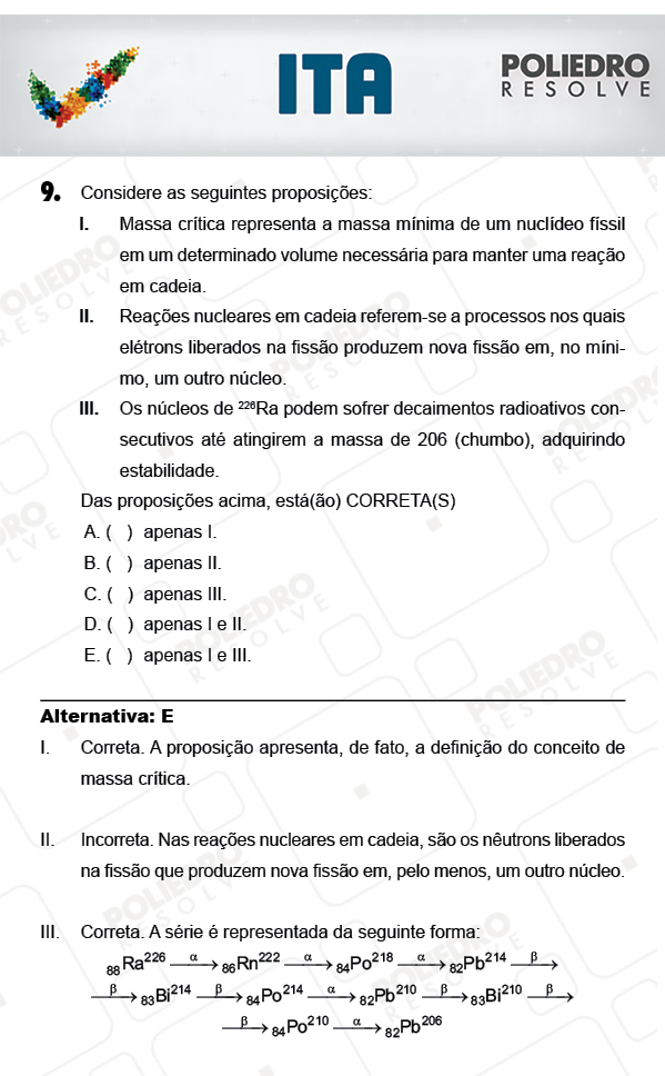 Questão 9 - Química - ITA 2018