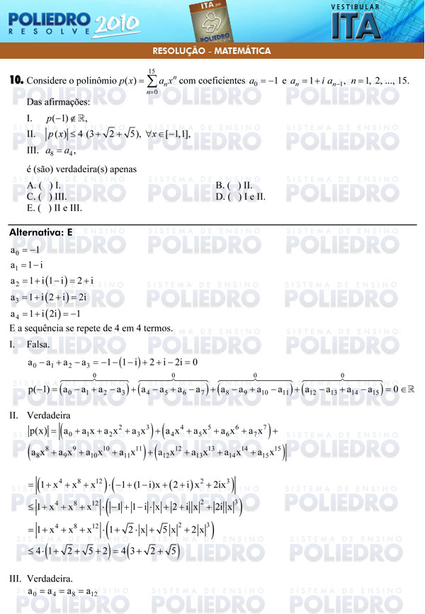 Questão 10 - Matemática - ITA 2010