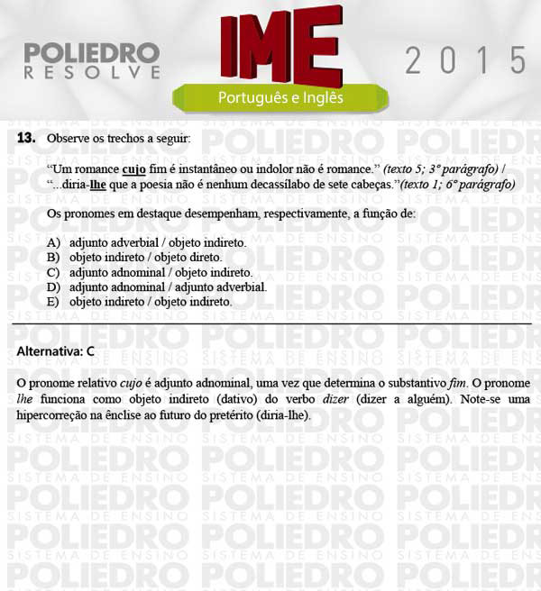 Questão 13 - Português e Inglês - IME 2015