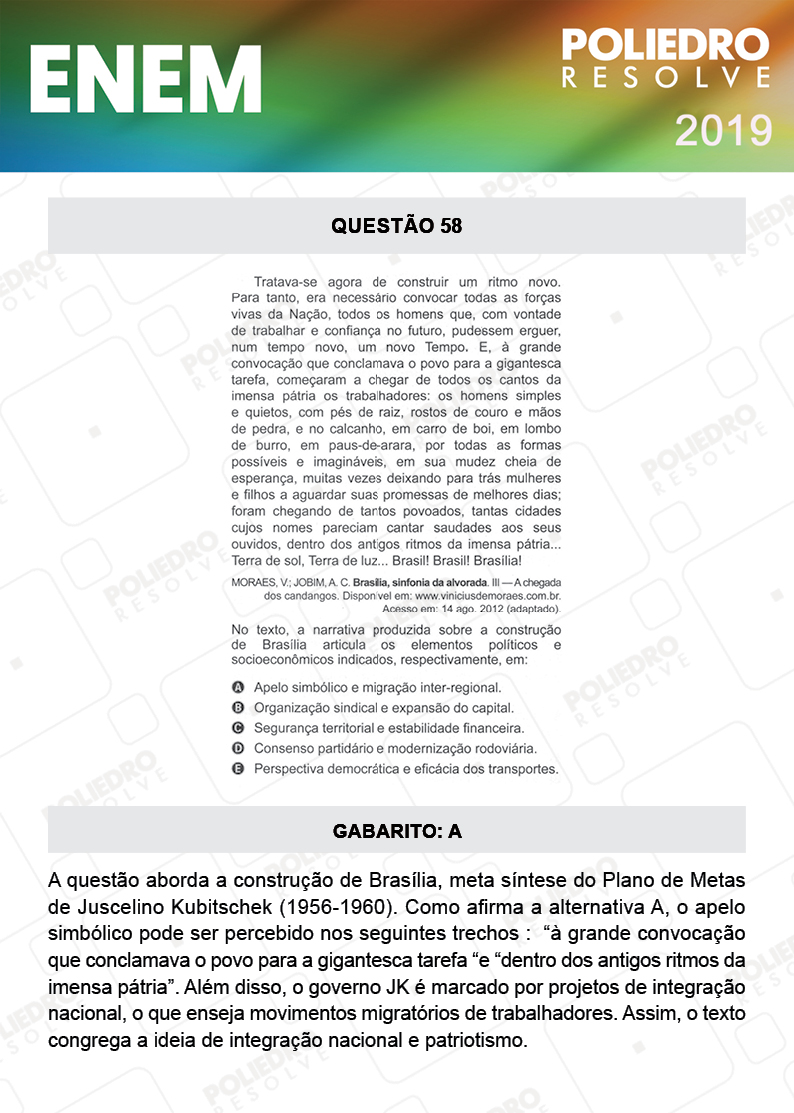 Questão 58 - 1º DIA - PROVA BRANCA - ENEM 2019