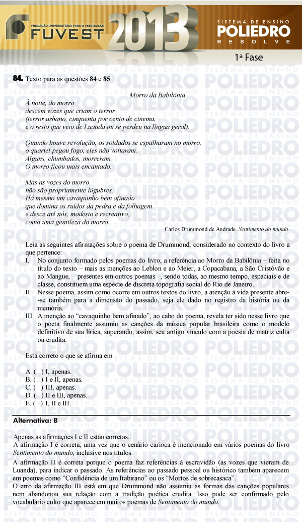 Questão 84 - 1ª Fase - FUVEST 2013