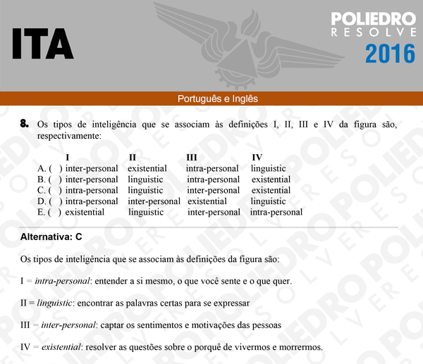 Questão 8 - Português e Inglês - ITA 2016