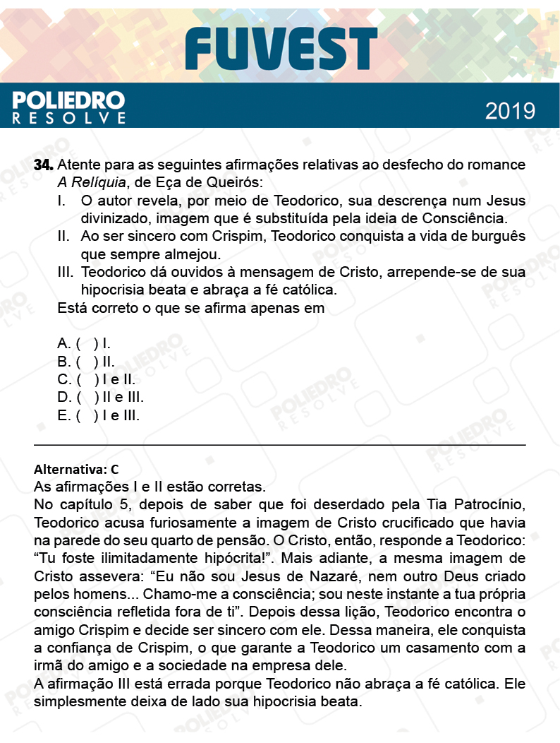 Questão 34 - 1ª Fase - Prova Z - FUVEST 2019