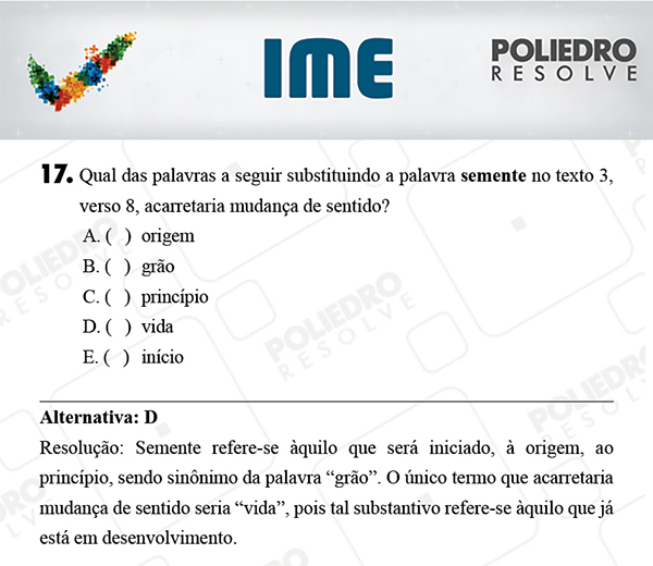 Questão 17 - Português / Inglês - IME 2018