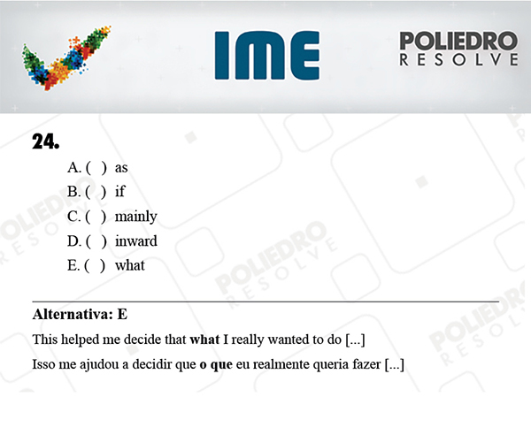 Questão 24 - Português / Inglês - IME 2018