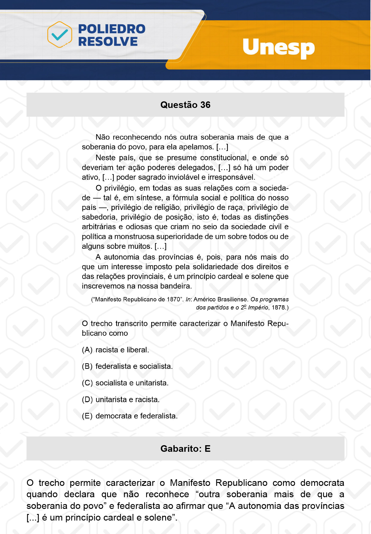 Questão 36 - 1ª Fase - UNESP 2024