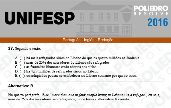 Questão 37 - Línguas - UNIFESP 2016