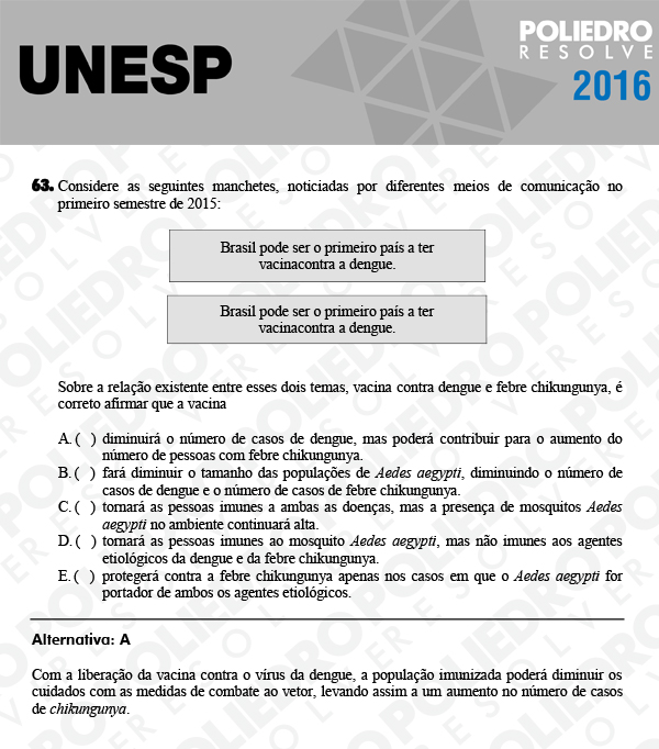 Questão 63 - 1ª Fase - UNESP 2016