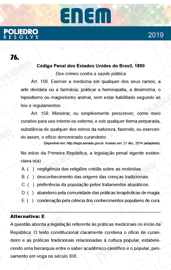 Questão 76 - 1º Dia - Prova AZUL - ENEM 2018