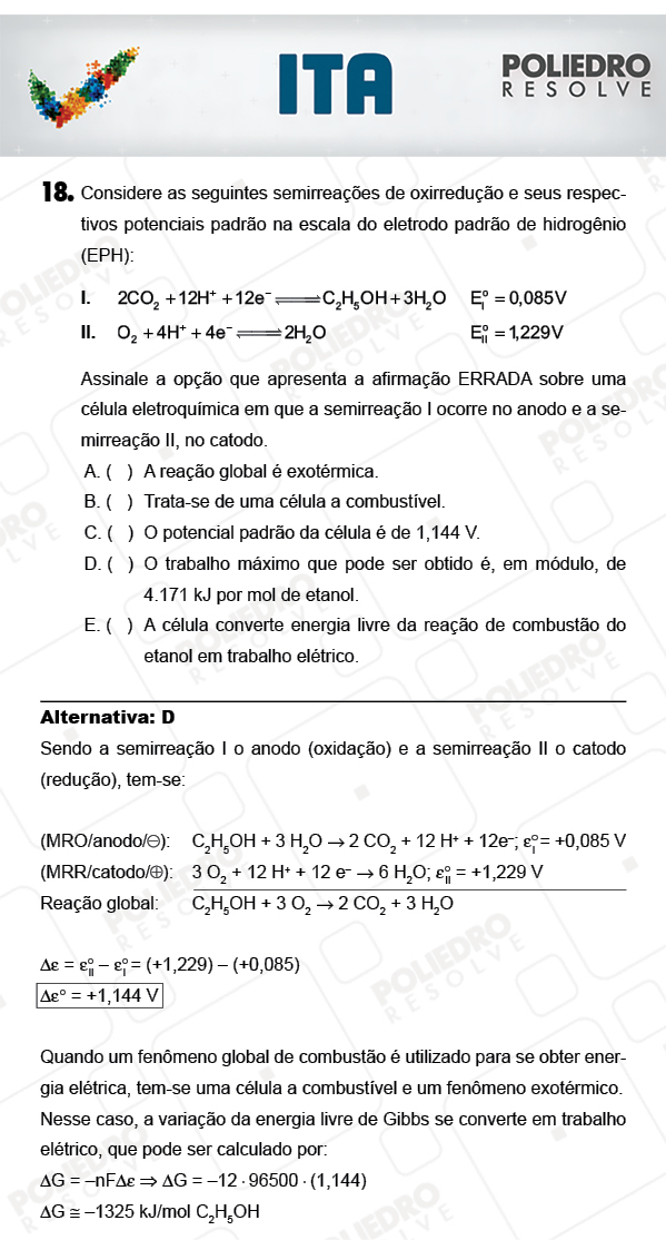 Questão 18 - Química - ITA 2018