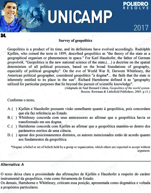 Questão 34 - 1ª Fase - UNICAMP 2017