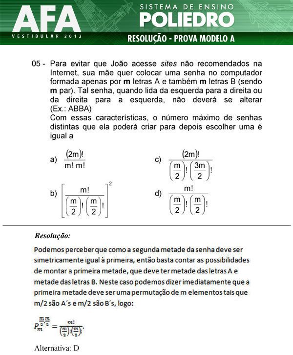 Questão 5 - Prova Modelo A - AFA 2012