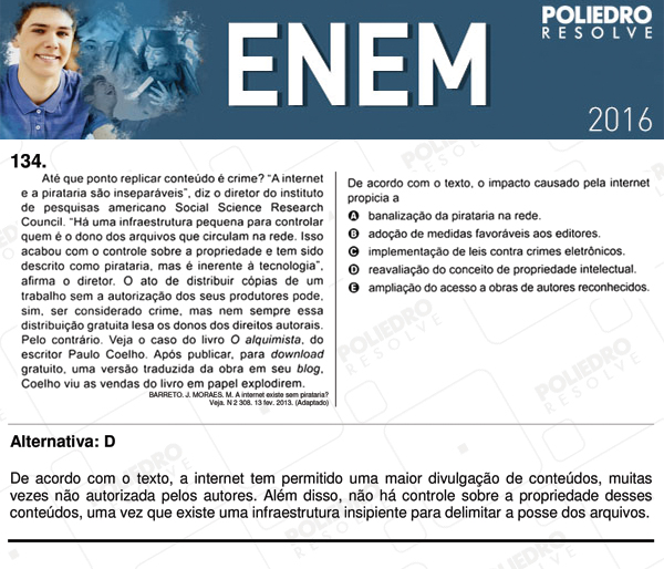 Questão 134 - 2º dia (PROVA CINZA) - ENEM 2016