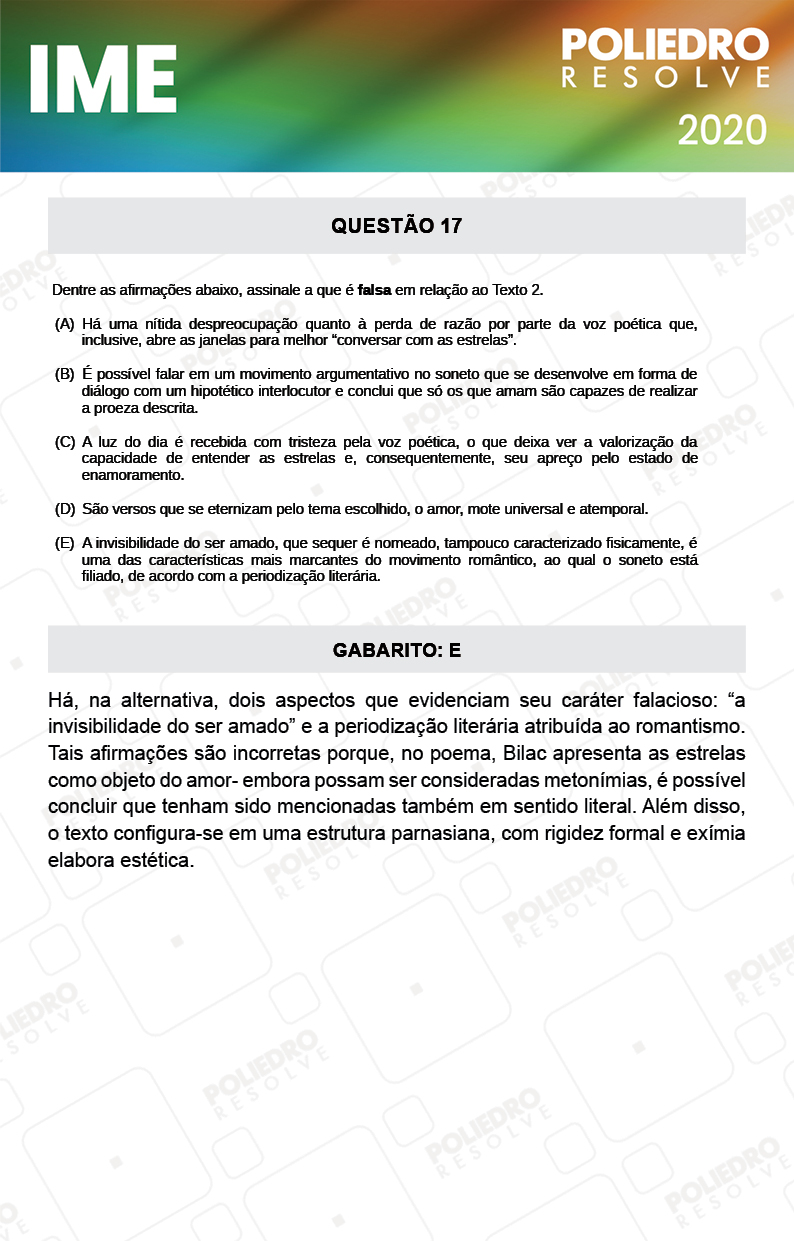 Questão 17 - 2ª Fase - Português/Inglês - IME 2020