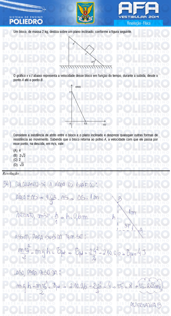 Questão 34 - Prova Modelo B - AFA 2014