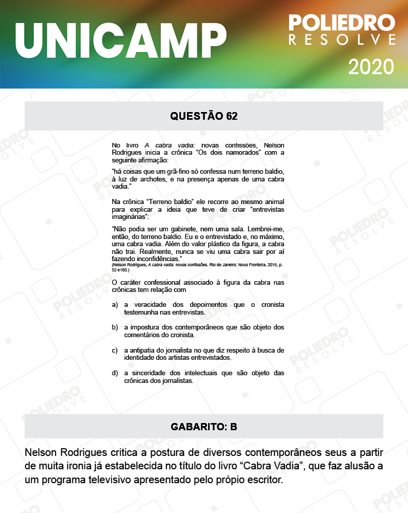 Questão 62 - 1ª Fase - Prova Q e X - UNICAMP 2020