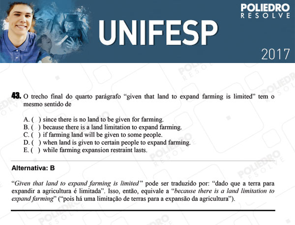 Questão 43 - 1º dia - UNIFESP 2017