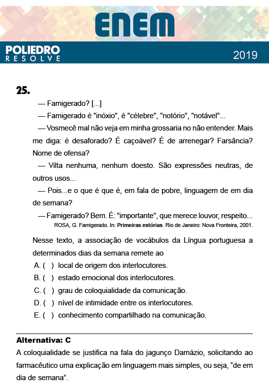 Questão 25 - 1º Dia - Prova BRANCA - ENEM 2018